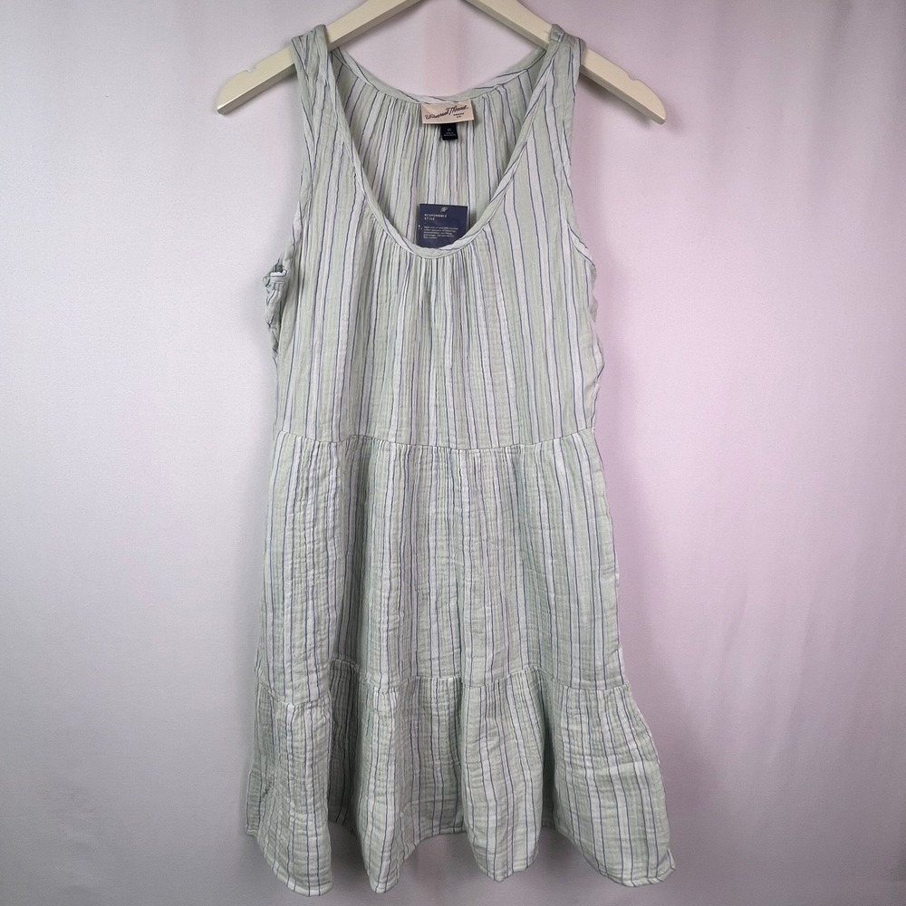 Universal Thread Women XS Striped Gauze Tiered Mini Dress Sage Green Blue Cotton